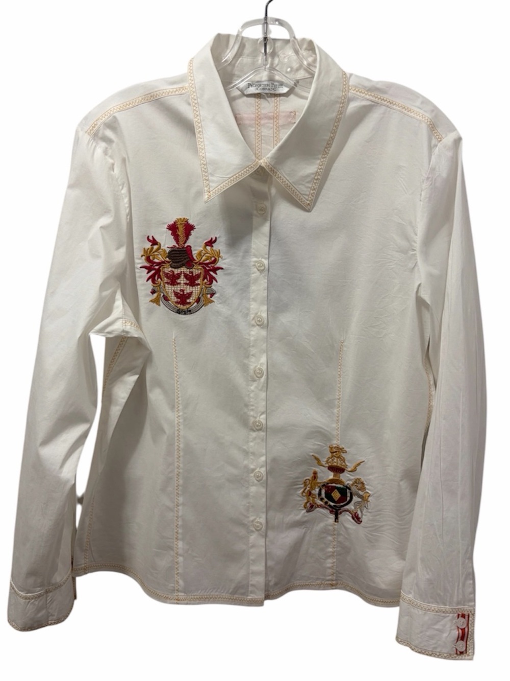 Conrad C Proportion Petite Crest Embroidered Shirt White Cotton Size L / XL
